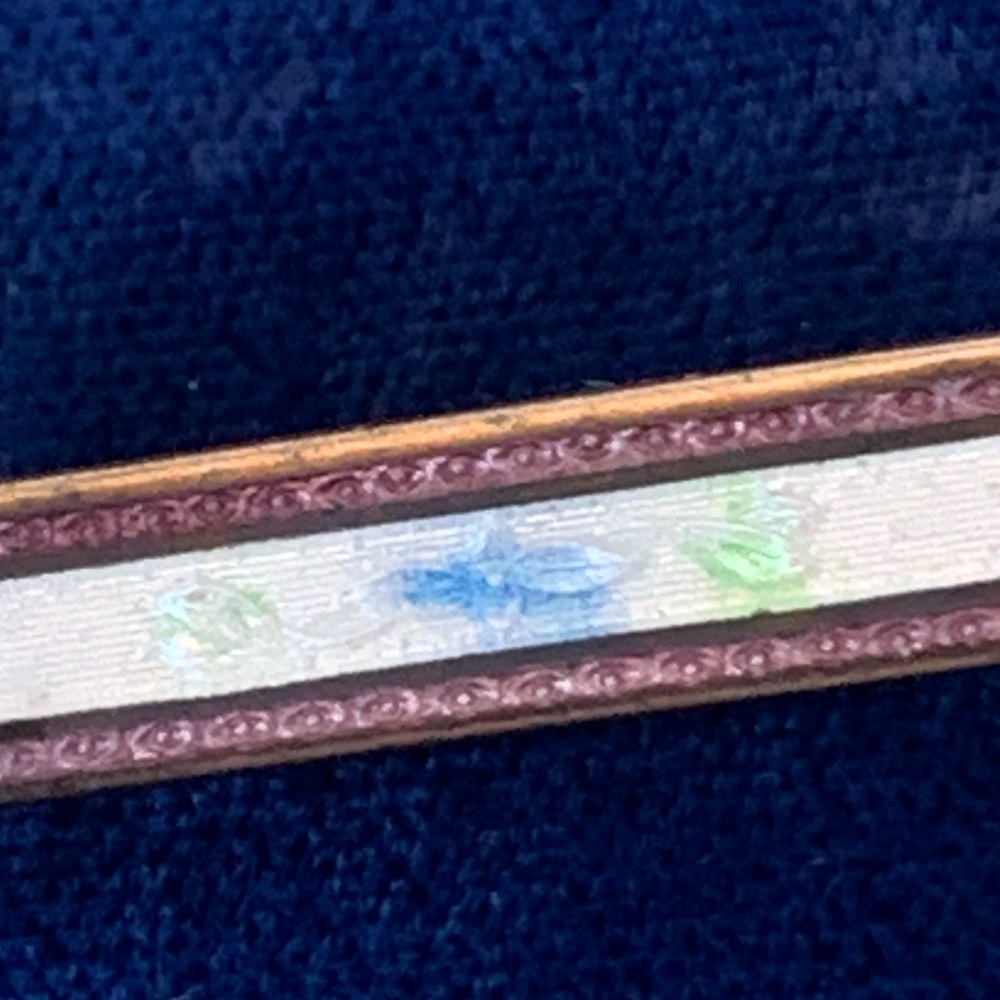 Antique Guilloche Enamel Floral Bar Pin